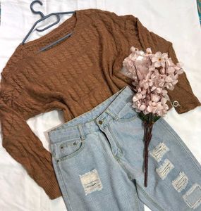 🎁Buy1 Get1 Free Brown Knit Pullover Sweater D