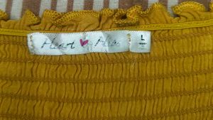 Mustard Yellow Smocked Off-Shoulder Crop Top