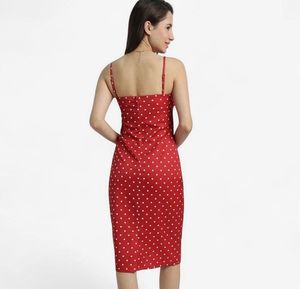 Red polka dot midi dress with Fitted Silhouette