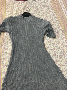 Zara Gray Ribbed  Mini Dress