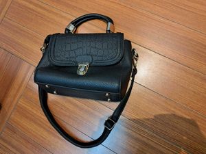 34) Black Croc-Embossed Satchel