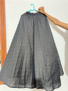 Grey Polka Dot Maxi Skirt With Glass Work Blouse
