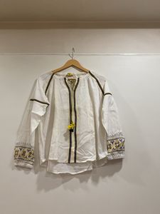 Printed Sleeves White Top With Some Flaws