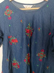 Floral Denim Dress - Size M