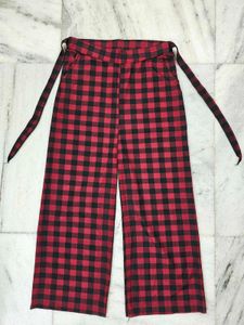 Red & Black Plaid Wide Leg Pants