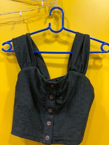Black Button-Up Crop Top