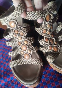 Braided Wedge Sandals with Stone Accents