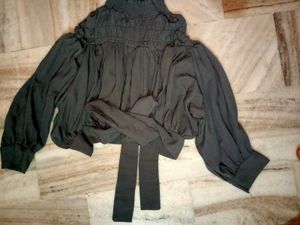 Gray Turtle Neck Top Full Sleeves