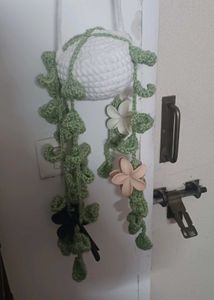 Crochet Hanging Planter Used For Organizing Clips