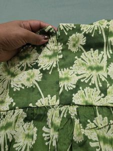 ZARA Floral Green Off Shoulder Maxi Dress pockets