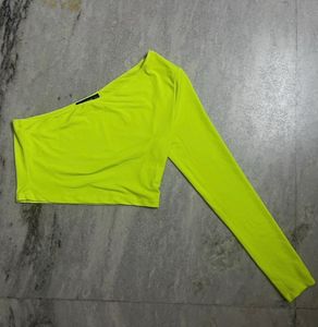 shein neon fitted one shoulder crop top