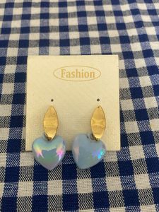 Cute Heart Drop Earrings - Light Blue