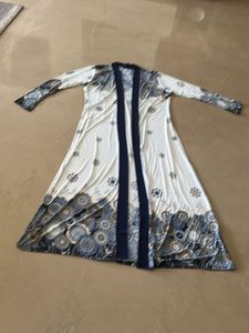 Shrug Free Size White With Blue Printed Work