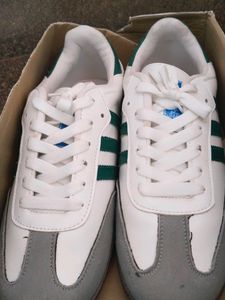 Adidas Sambas Grey With Green Strips(Dupe )