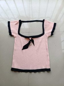 Pink Cute Tie-Front Top🩷