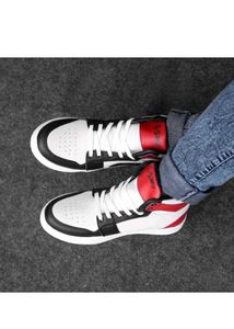 Red, Black, and White High-Top Sneakers