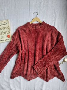 Chenille Velvet Mock Neck Sweater