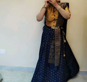 Blue Lahnga ,Dupatta With Yellow Blouseonly one ti