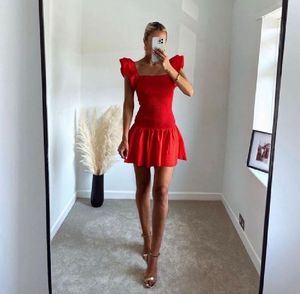 Zara Boho Cotton Bright Red Ruffles Smocked