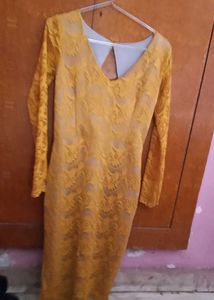 Elegant Yellow Lace Dress with back style