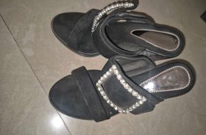 Carwalk Black Heels with Rhinestones