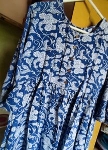 Blue Floral Print Midi Dress