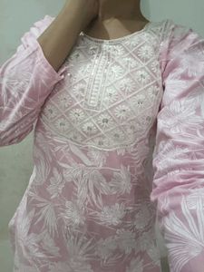 Pink Floral Embroidered Kurti