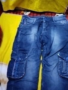 Blue Denim Cargo Pants