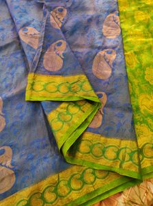Royal Blue And Green Korvai Kanchipuram Silk Saree