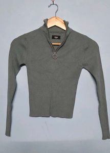 Olive Ribbed Knit Top