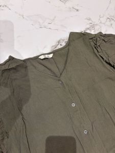 Xxl Olive Green Button-Down Top