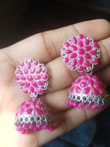 Pink Jhumka Earrings