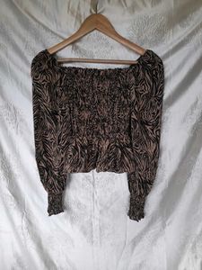 Zebra Print Smocked Blouse