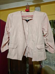 Blush Pink Cropped Ruched Sleeve Blazer