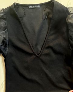 Zara Black Organza Sleeve Top