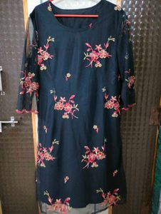 Embroidered Sheer Sleeve Dress