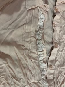 Peach Shirt With Ruffles On Sleeves And Front