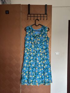 Blue Lemon Print Sleeveless Dress