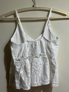 White Cute Peplum Top Embroidered