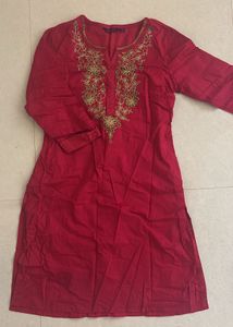 Embroidered Red Kurta