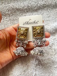 Oxidised Earrings With Thred Jewellery Set