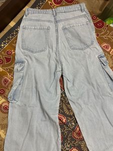 Light Wash Wide Leg Cargo Jeans