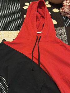 Red &amp; Black Color Block Hoodie