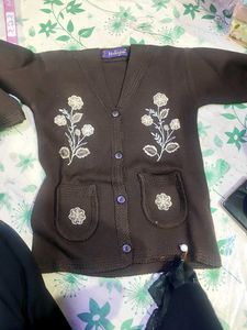 Embroidered Brown Cardigan