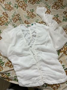 glitch white ruched top