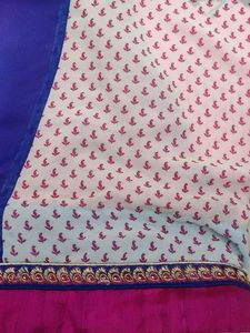 Pink White Royal Blue Festive Wear Saree
