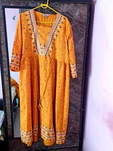 Partywear Anouk Kurta Set In Haldi Peela Color