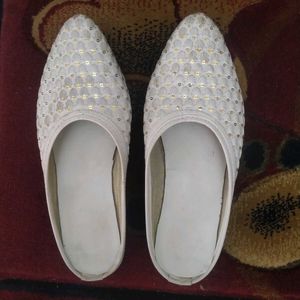 White Embroidered Flat Footwear