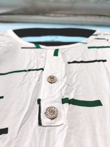 Cream White (Green Striped) Kurti