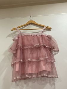 Super Cute Peach Top With Frills &amp; Stylish Sleeves